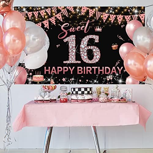 Sweet 16 Birthday Backdrop Banner, Sweet 16 Birthday dekoracije, Rose Gold Sweet Sixteen dekoracije