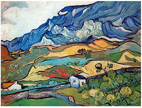Alonline Art - Pejzaž Les Alpilles Alps Vincent Van Gogh | Crna uokvirena slika tiskana na pamučnom platnu,