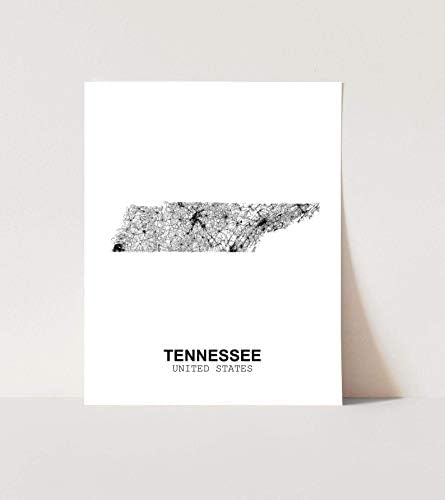 Eleville 8X10 Neuramljeni Tennessee Sjedinjene Države pogled na Zemlju Sažetak cesta moderna karta Umjetnost