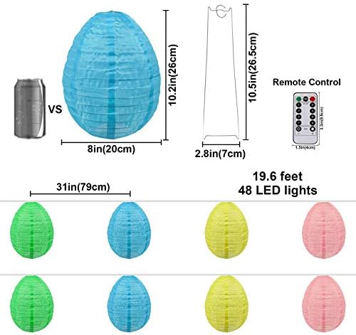 Ivenf svjetla za uskršnja jaja, 19.5 ft 48 LED lampiona svjetla sa žicama 8 kom, 8 modela vilinskih
