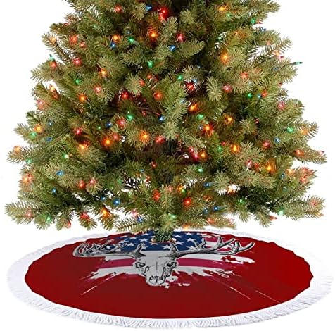 Lov na jelenu USA Američka zastava Božićna suknja crvena kolica Xmas suknja sa drvećem sa rubom za obrnuta