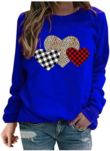 Žene Valentine duksevi slatka ljubav srce obrasci Y2K džemperi Dugi rukav posada vrat labave Fit udoban