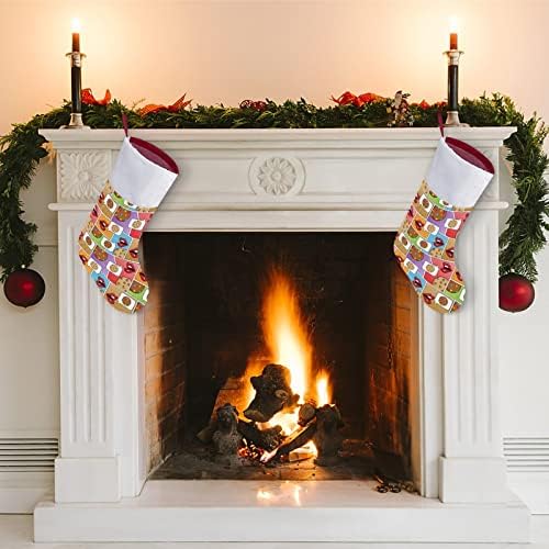 Pop Art usne Božićna čarapa Xmas Tree Kamin Viseći čarape sa kratkim ukrasom plišanog manžetne za kućnu