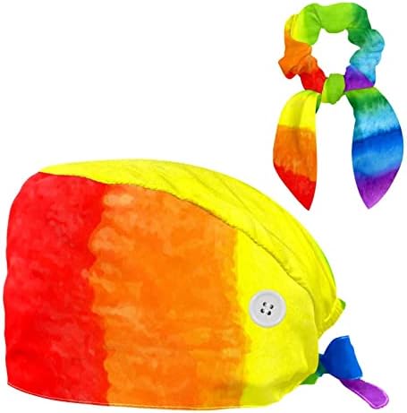 Rainbow boje uzorak radna kapa s tipkama podesiv bouffant šešir uniseks kape za piling sa lukom