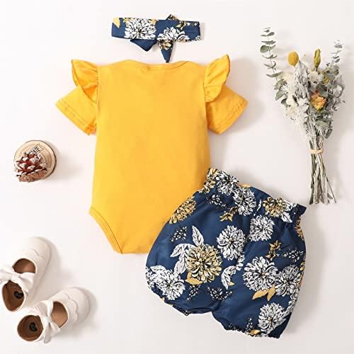 Novorođena dječja djevojačka odjeća Soild Romper Cvjetni kratke hlače 3pcs Outfits Podesite poklon