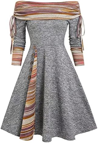 Auimank ženske zimske haljine 2022 modni okrugli vrat Dugmske haljine dugih rukava Ležerne haljine