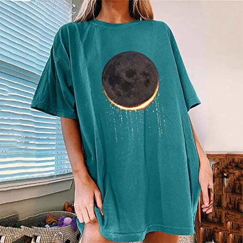 Vrhovi za žene 2023 Vintage Moon tiskani majica CrewNeck Y2K TOP ljetni kratki rukav majica Casual