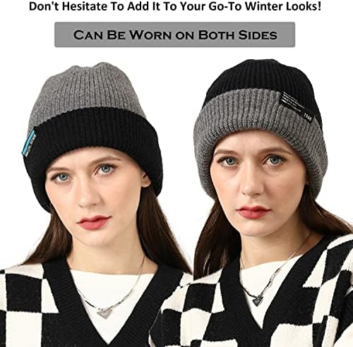 Croogo Unisex reverzibilni pleteni šešir Slouchy kapa kapa zimska topla meka kapa za lobanje pletena