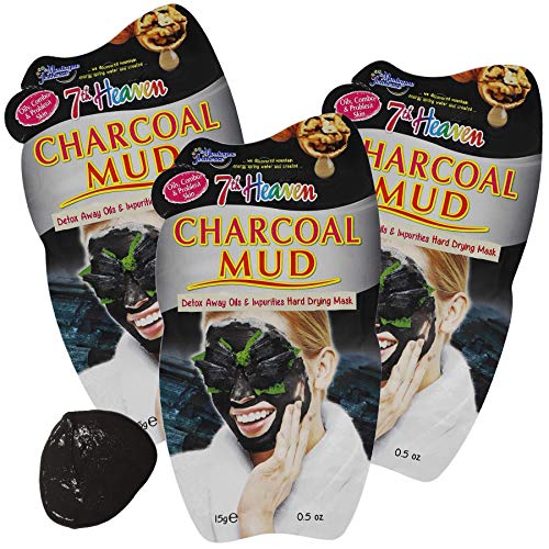 7th Heaven Charcoal Mud maska za lice, Detox Away with Crushed Charcoal, Crushed Walnut Shell, 3-pakovanje