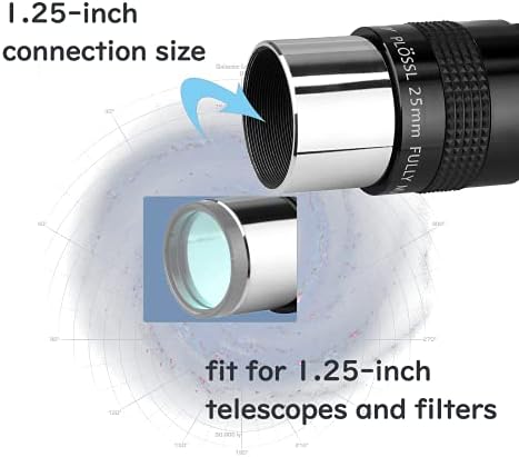 Svbony SV131 Plosl okular, 1,25 inča 25mm teleskop objektiv, 4 elementa dizajn 48 stepeni polje pogleda