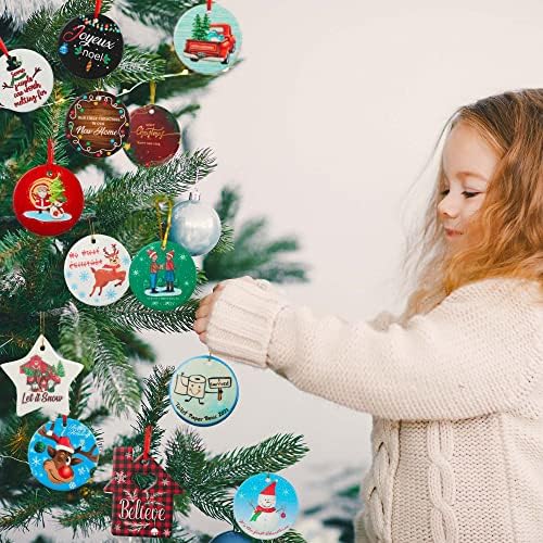 2021 Božić Ornament 2kom dvostrani sa Visećom petljom u poklon kutiji za drvo Božić ukras | okrugli keramički