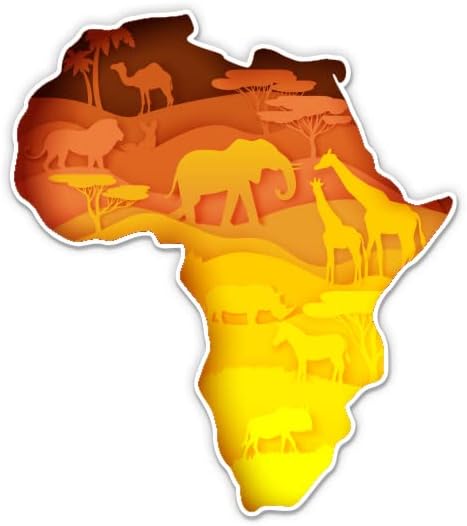 Afrički oblik kontinenta sa životinjama - 3 Vinil naljepnica - za automobilski laptop vode za boce