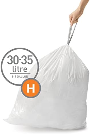 SimpleHuman kod H Custom Fit Torbe za smeće, 30-35 litara / 8-9,2 lilona, ​​bijela - 60 obloga i koda D Custom
