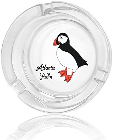 Ptica Atlantic Puffin Glass Peshtray za cigarete okrugle ladice za pepeo za kućni ured i restorane