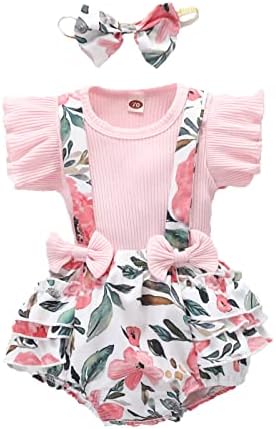 XBGQASU Odeća 0-12m ruffle suspender Top majica T Cvjetni dojenčad skampuc trake za glavu Djevojka Outfit