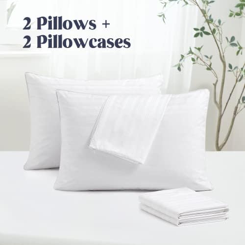 Puredown Prirodni guseni jastuci sa 2 vanjskog zaštitnika, premium pamučna tkanina, bijela, kralj, set