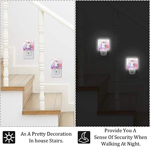 2 paketa toplo bijelo LED noćno svjetlo slatka akvarelna ružičasta jednorog beba sa senzorom sumraka