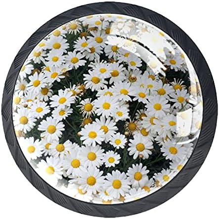 Kraido Daisies Cvijeće Marguerite uzorak ladice 4 komada okrugla gumb ormara s vijcima pogodnim za
