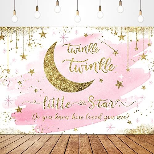 Glawry Twinkle Twinkle Little Star Backdrop 7wx5h noge akvarel Pink mjesec zlatne tačke Glitter