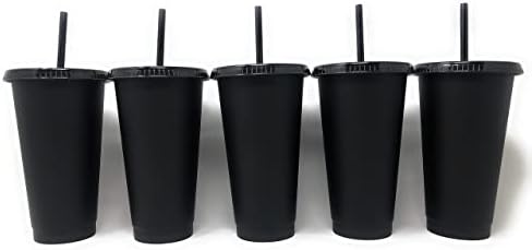 Matte crne plastične čaše sa poklopcima i slamkama za višekratnu upotrebu za višekratnu upotrebu |