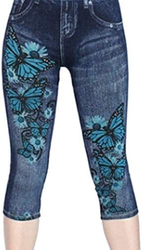 Plus veličine kaprij seggings za žene High Shabed gamaše Skinny Stretch Cropped Jeans Butterfly