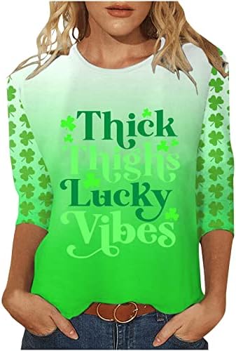 Žene St. Patrick Dan Top debele stvari Lucky Vibes pismo štampanje majice okrugli vrat 3/4 rukav