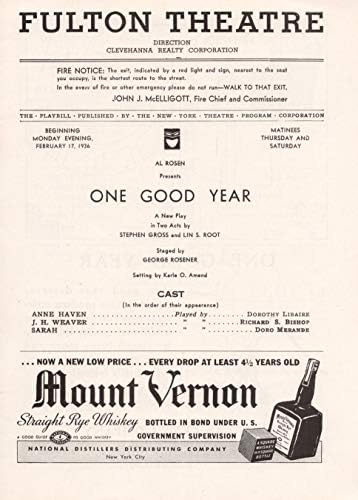 Ruth Gates jedna dobra godinaEthel Intropidi / Edward Woods / Doro Merande 1936 Broadway Playbill