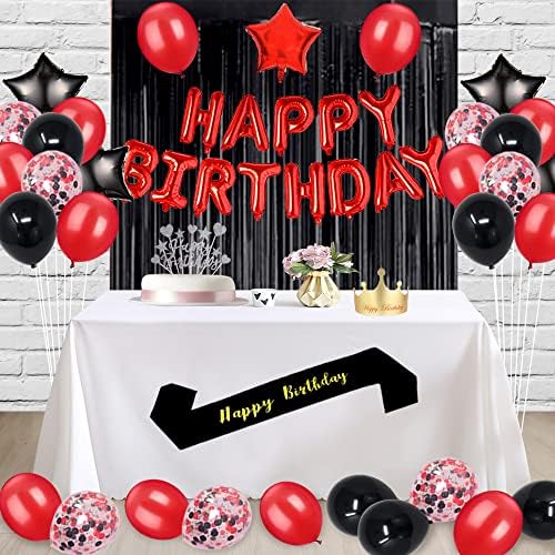 Fancypartyshop 16. rođendanski ukrasi za rođendanu Crveni crni kasniji baloni Happy Rođendan Cake Topper Sash
