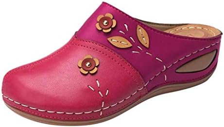 Latinday Ženske šarene papuče bez letvice Cvijeće kože Vintage Boho platform klin sandale crvene boje