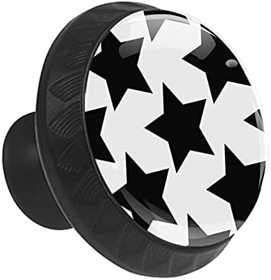 12 komada crne zvijezde uzorak bijele pozadine staklene dugmad za Komode, 1,37 x 1,10 u okruglim kuhinjskim