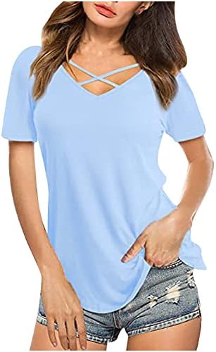 Osnovna čvrsta majica za žene Teen kratki rukav Criss Cross TEE bluza Meki ljetni trend Tunički vrhovi