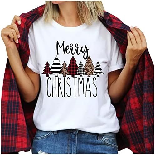 Slatki božićni vrhovi za žene povremene božićne košulje s okruglim vratom kratkih rukava TEE TURS