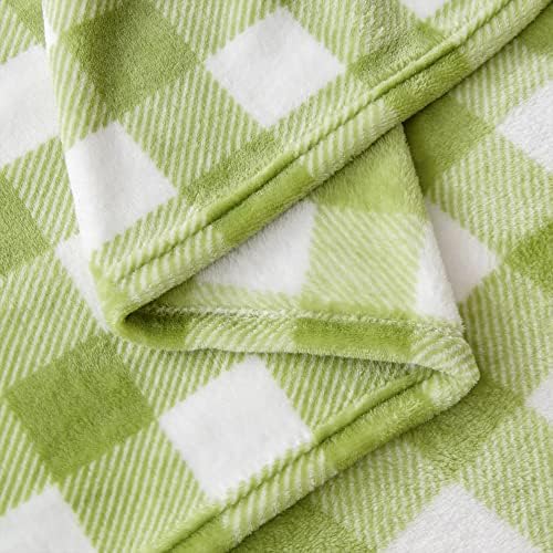 Bedelite Fleece bacajte pokrivač za kauč na razvlačenje, bivolo plairani dekor kadulje zelena i bijela