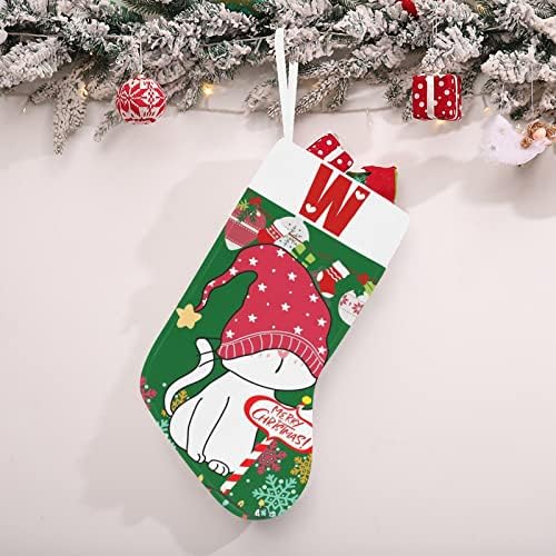 Monogram Santa Cat Božićne čarape sa slovom W i Heart 18 inča Veliki zeleni i bijeli