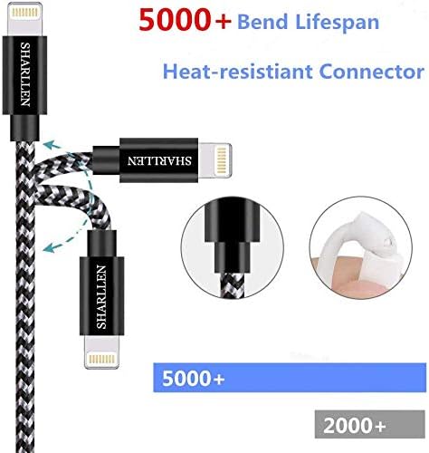 sharllen iPhone Cable 5pack 3FT / 6Foot / 10feet MFI certificirani najlonski pleteni brzi USB punjenje &