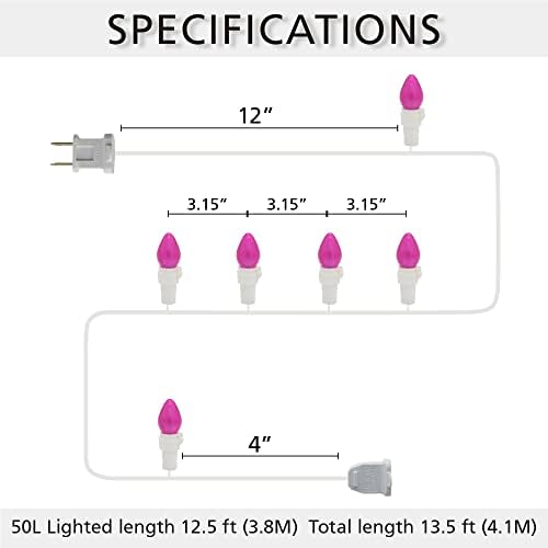 novrose Božić Pink Mini String Lights-50 računati 13 noge odvojivi LED staklo C3 sijalica vodootporan