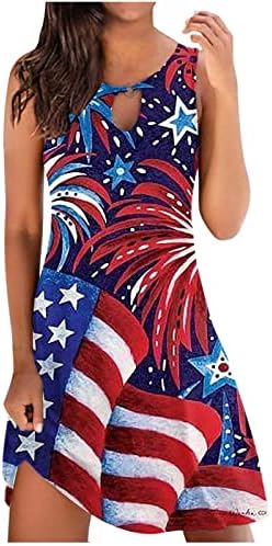 Ženska tema dan nezavisnosti Sundress američka zastava cvjetna haljina bez rukava Keyhole Halter Mini