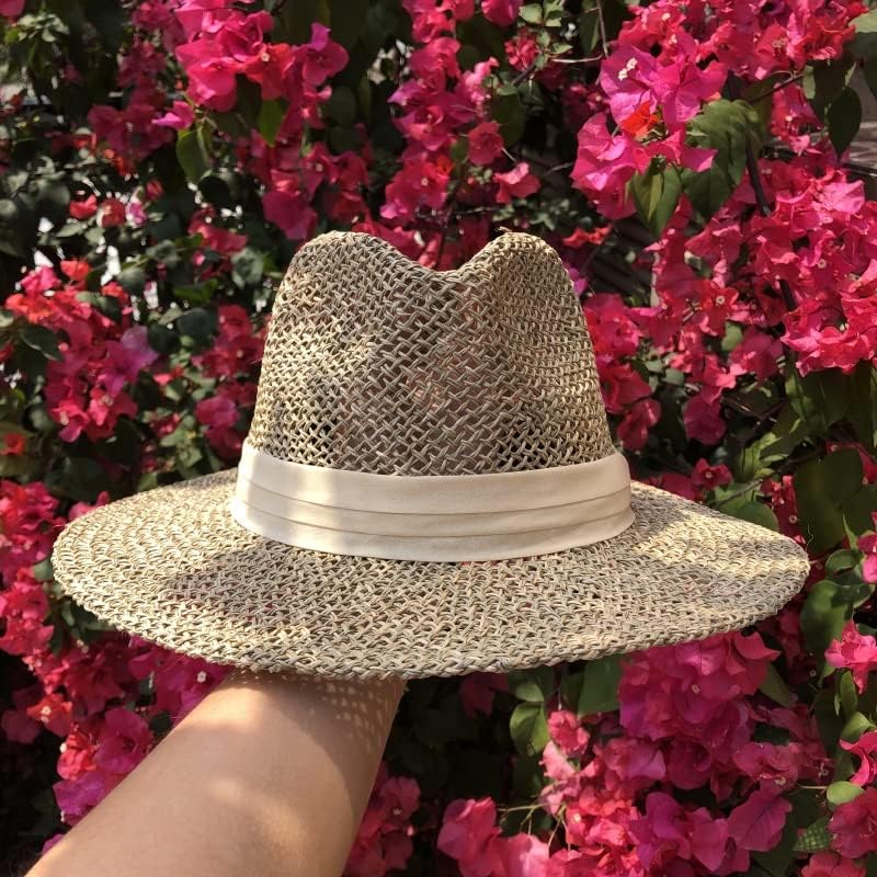 ZSEDP Summer Ribbon seagrass Jazz šešir za sunčanje ženski šešir na otvorenom na plaži šešir za zaštitu od sunca
