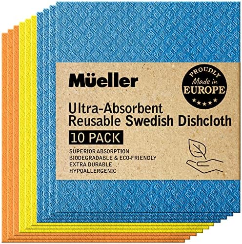 Mueller ultra-apsorpcija za višekratna krpa za posudu, celulozni krpa za spužvu, ekstra izdržljiv ručnik od 10