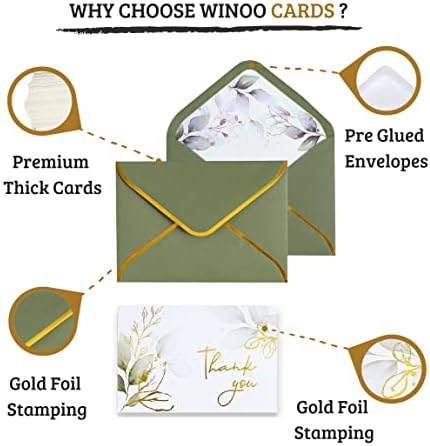 100 PK zelene zahvalnice sa kovertama u rasutom stanju - 5 x 3,5 inča zlatno zelenilo vjenčane kartice zahvalnice