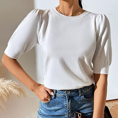 Puff rukav čvrsti vrh za ženska ležerna ljetna posadna majica Slim Fit izlaska majica za nošenje sa gamašima