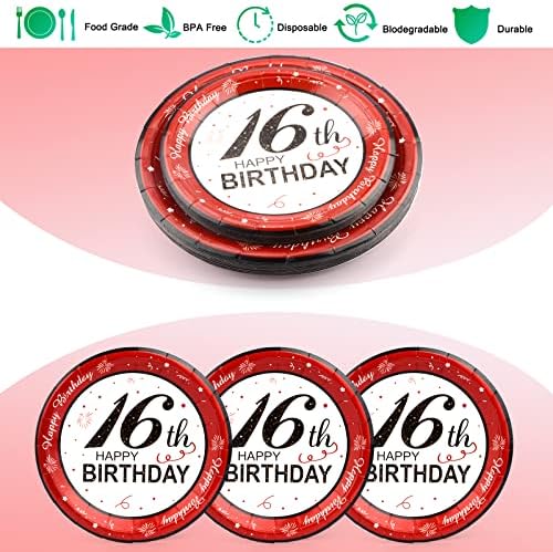 Ukrasi za 16. rođendan papirni tanjir i salvete za djevojčice i dječake, 96 kom crveno-bijele