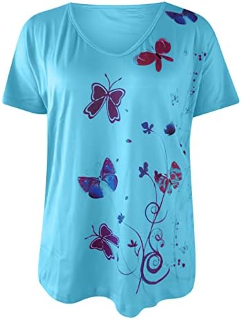 Košulje kratkih rukava za žene duboko V izrez Spandex Leptir cvjetni grafički opušteni fit vrhovi