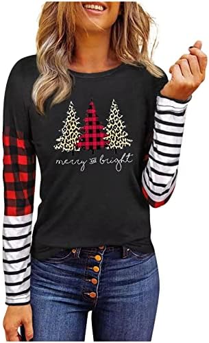 Božićne ženske boje bloka tunike Tors duge majice od rukava s dugim ruhom prugaste košulje okruglo