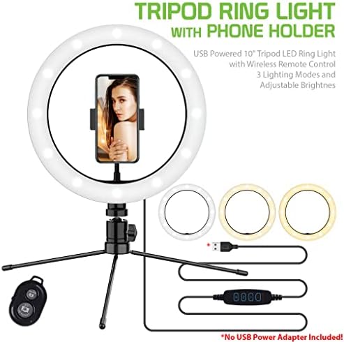 Svijetlo selfi prsten trobojno svjetlo kompatibilno s vašim LG Optimus L9 II 10 inča s daljinskim upravljačem