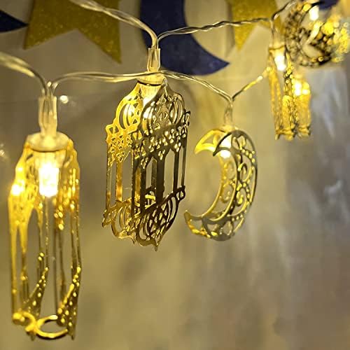 2 niza Ramazanska svjetla, 20 LED dioda Eid Moon Star lampiona, Eid Fairy žičana svjetla,baterija za Ramazan Vanjska dekoracija Doma potrepštine za zabavu