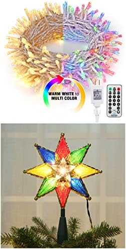 Brizled 200 LED toplo bijela i višebojna promjena božićnih svjetala + 8-točka multi kolor zvijezde
