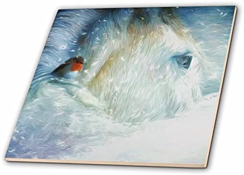 3drose Robin i bijeli zimski konj snowy Painting-Tiles