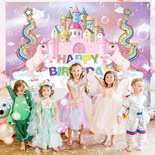 Unicorn Happy Birthday Banner Backdrop - Unicorn rođendanski ukrasi za djevojčice Baby Pink Birthday Banner