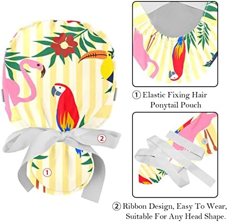 Lorvies Medical Caps za žene sa tipkama Duga kosa, 2 komada Podesiva radna kapa, tropska toucan višebojnika